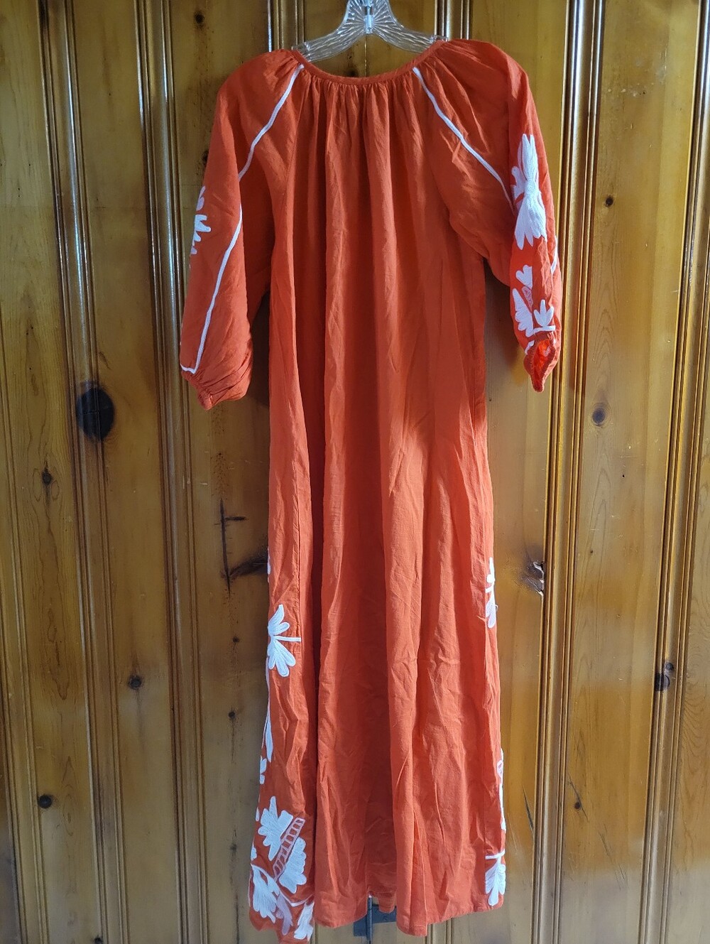 Orange Embroidered Maxi Dress with White Floral Accents